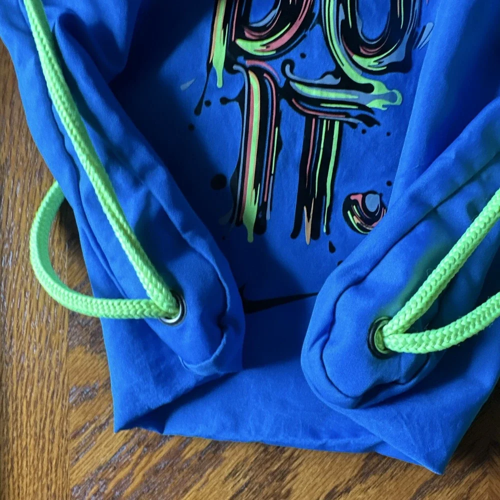 Nike Just Do It Drawstring Gym Bag Blue/Green 15L Polyester Adjustable BA5120